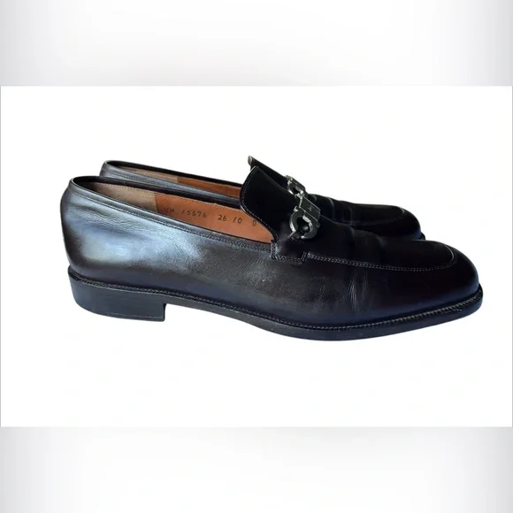 Salvatore Ferragamo Leather Moccasin Loafer Gancini Ornament Dress Shoes Size 10